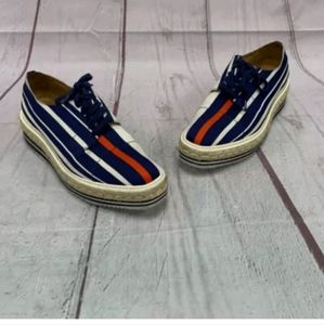 Prada Womens Striped Platform Creeper Oxford Espadrille Navy Red White Size 40.5